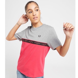 Fred Perry Panel Taped T-Shirt in Grey-Pink