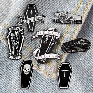 Funny Dark Coffin Enamel Pins Punk Couple Skeleton Forever Brooches Dead Cult Clothes Bag Lapel Pin Badges Gothic Gifts