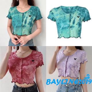 ❀ℳay- เสื้อยืดมัดย้อม แฟชั่น ลายผีเสื้อ