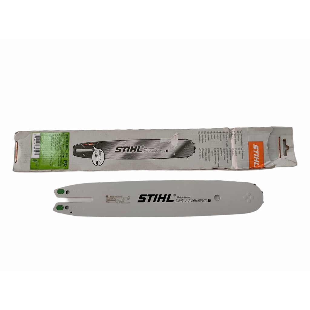 บาร์เลื่อยยนต์ Stihl 12 นิ้ว แท้ล้าน% (04-1175) เหมือนที่ติดเครื่องแท้มาในกล่อง บาร์หัวเฟืองท้ายเปิดแต้มสีเขียว
