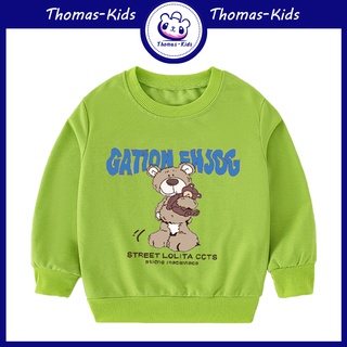 [THOMAS Kids] เสื้อเชิ้ตแขนยาว คอกลม ผ้าฝ้ายแท้ ระบายอากาศ ลายหมีน่ารัก แฟชั่นสําหรับเด็กผู้หญิง อายุ 3-8 ปี ขายส่ง