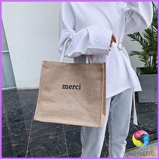 Merci กระเป๋าช้อปปิ้งผ้ากระสอบ กระเป๋าช้อปปิ้ง กระเป๋าเอกสาร handbag