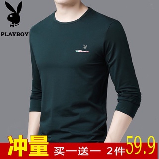 เสื้อยืดแขนยาว คอกลม ผ้าฝ้ายแท้ ลาย Playboy แฟชั่นฤดูใบไม้ร่วง สําหรับผู้ชาย