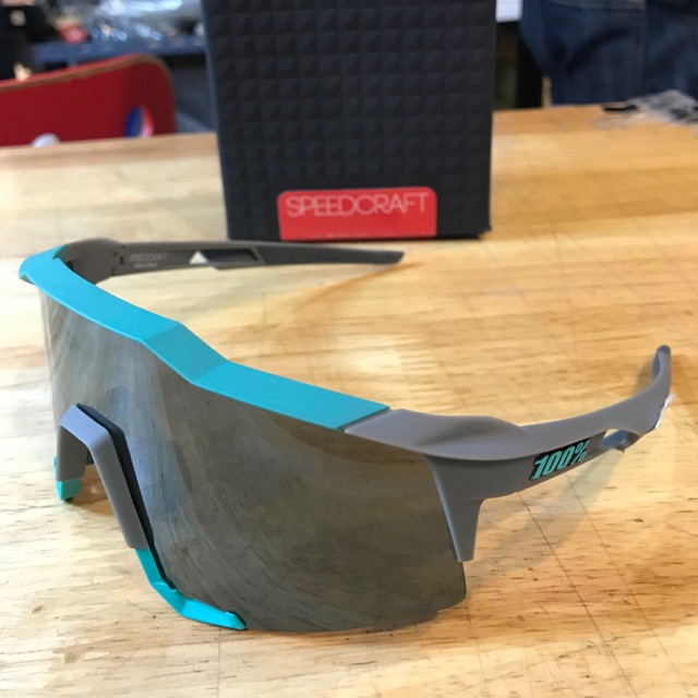 100% Speedcraft Sunglasses Soft Tact Celeste Green/Grey Black Mirror 
