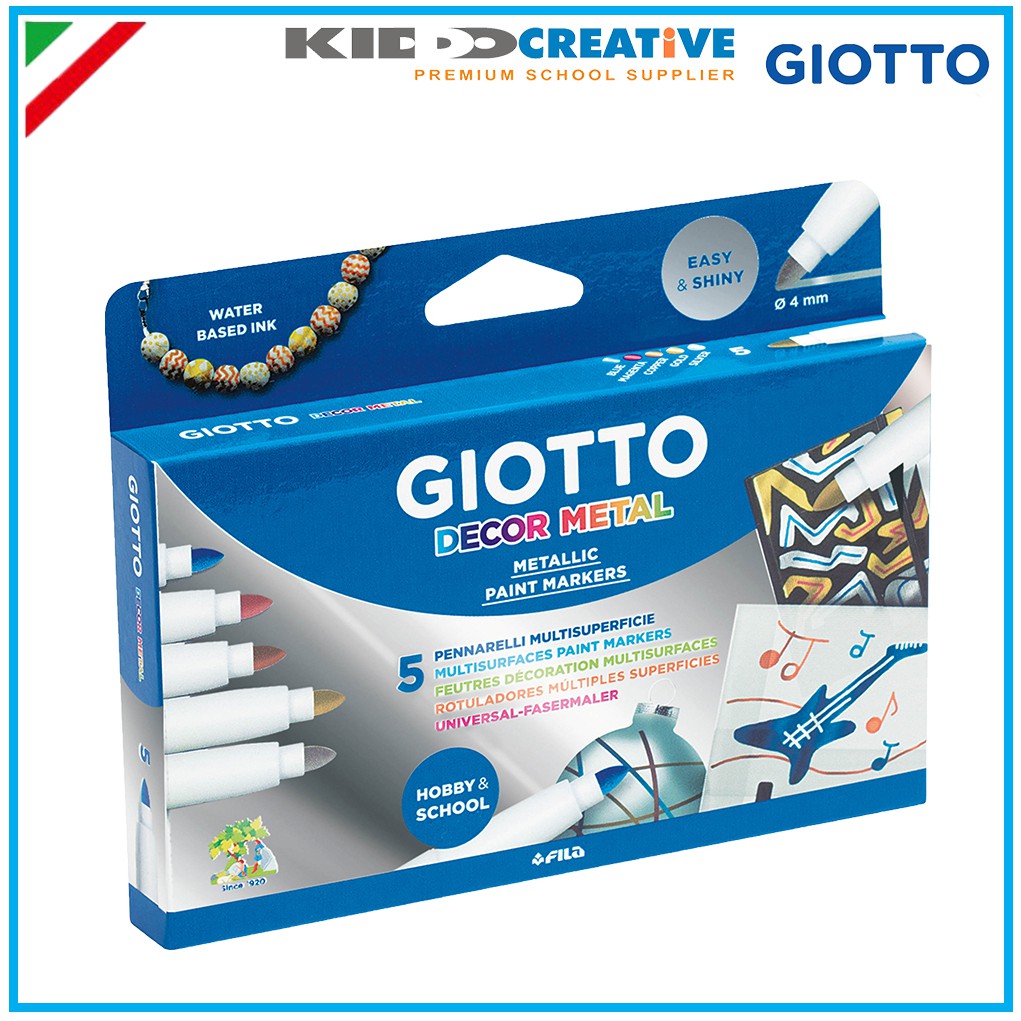 Giotto METALLIC MULTISURFACES FIBRE PENS, 5 COLS
