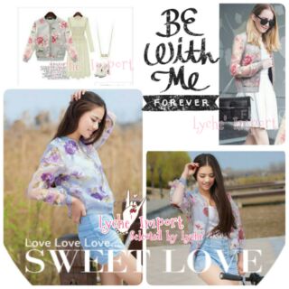 M-2XL  Sweet rose jumper เสื้อคลุมคาร์ดิแกน ผ้าออแกนซาลายกุหลาบ