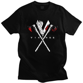 เสื้อยืดผ้าฝ้าย เสื้อยืดแขนสั้น ผ้าฝ้าย พิมพ์ลายขวาน Vikings Valhalla Odin อินเทรนด์สําหรับผู้ชาย