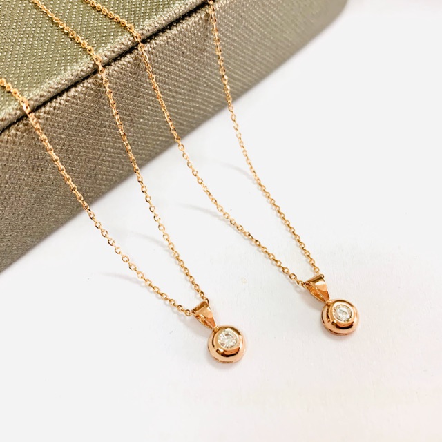 Princelyจี้เพชรพร้อมสร้อยคอทองแท้ PinkGold 9เคนำเข้าจากอิตาลี