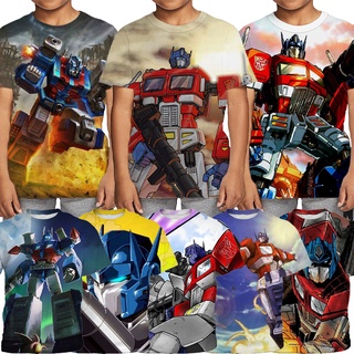 เสื้อยืดแขนสั้น พิมพ์ลาย Transformers Optimus Prime 3 มิติ แฟชั่นสําหรับเด็กผู้ชาย อายุ 3-13 ปี