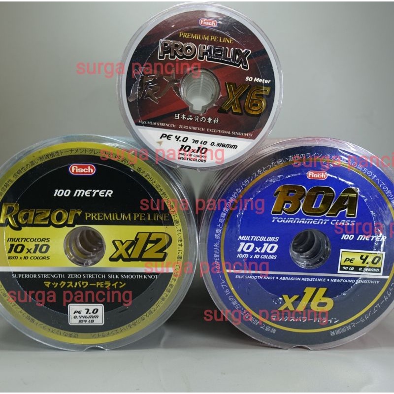PE FISCH BOA X16 / RAZOR X12 / PRO HELIX X6 เชื่อมต่อเกลียวสายหลากสี
