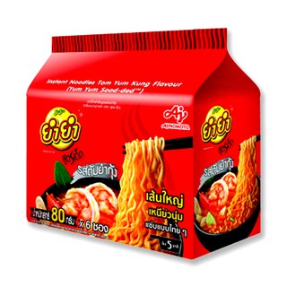 ✨ขายดี✨ ยำยำ สูตรเด็ด บะหมี่กึ่งสำเร็จรูป รสต้มยำกุ้ง 80 กรัม x 6 ซอง Yum Yum Instant Noodles Tom Yum Kung Flavour 80 g