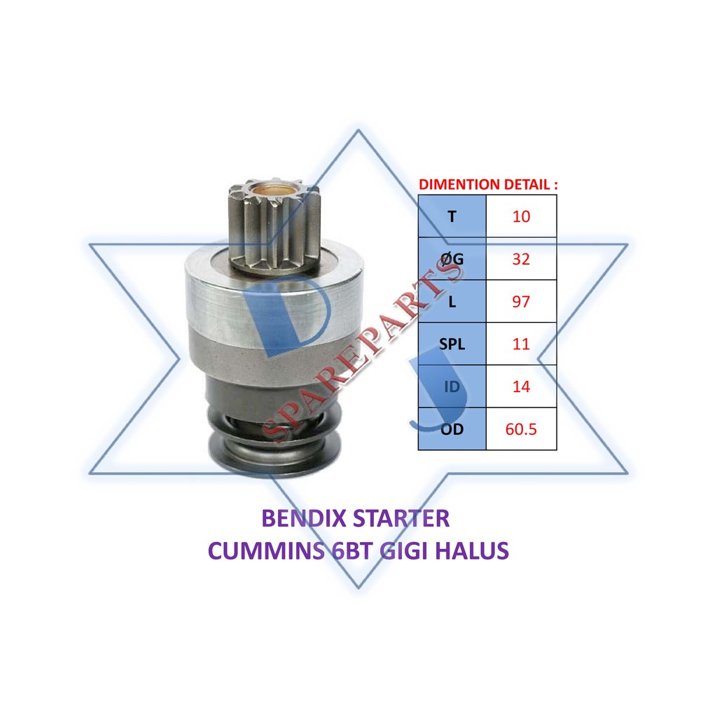 BENDIX STARTER CUMMINS 6BT 10T SMOOTH