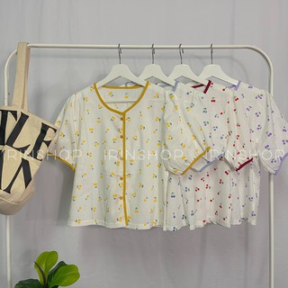เสื้อแขนสั้นลายเชอร์รี่แต่งขอบตัดสี