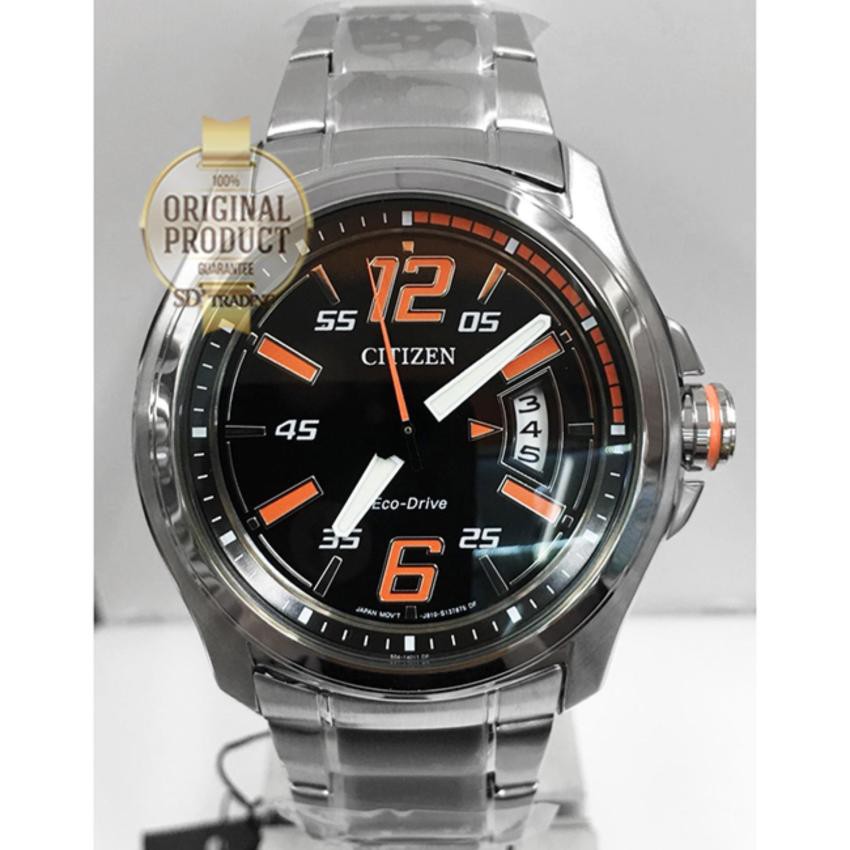 CITIZEN Eco-Drive Men’s Watch Silver/Black Orange Stainless Strapรุ่น AW1350-59E