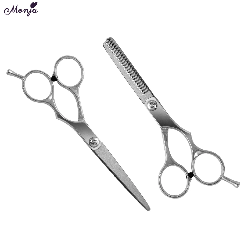 Monja กรรไกรตัดผมสเตนเลส กรรไกรตัดผมมืออาชีพ 2 ชิ้น เครื่องมือตัดผม, กรรไกร hair cutting thinning tools