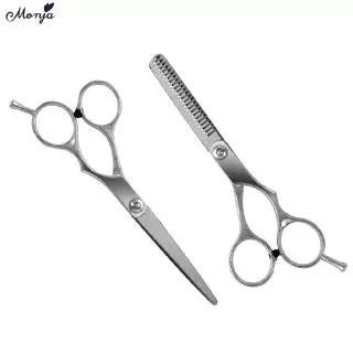 Monja กรรไกรตัดผมสเตนเลส กรรไกรตัดผมมืออาชีพ 2 ชิ้น เครื่องมือตัดผม, กรรไกร hair cutting thinning tools