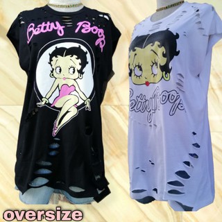 เสื้อขาด เสื้อแขนกุดแต่งขาด ลายbetty boop อก42" ยาว29"เสื้อแฟชั่นผู้หญิง