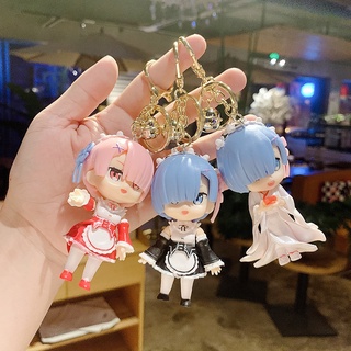 พวงกุญแจ จี้ตุ๊กตาฟิกเกอร์ Rem Anime Car Couple แบบสร้างสรรค์ สําหรับห้อยกระเป๋า