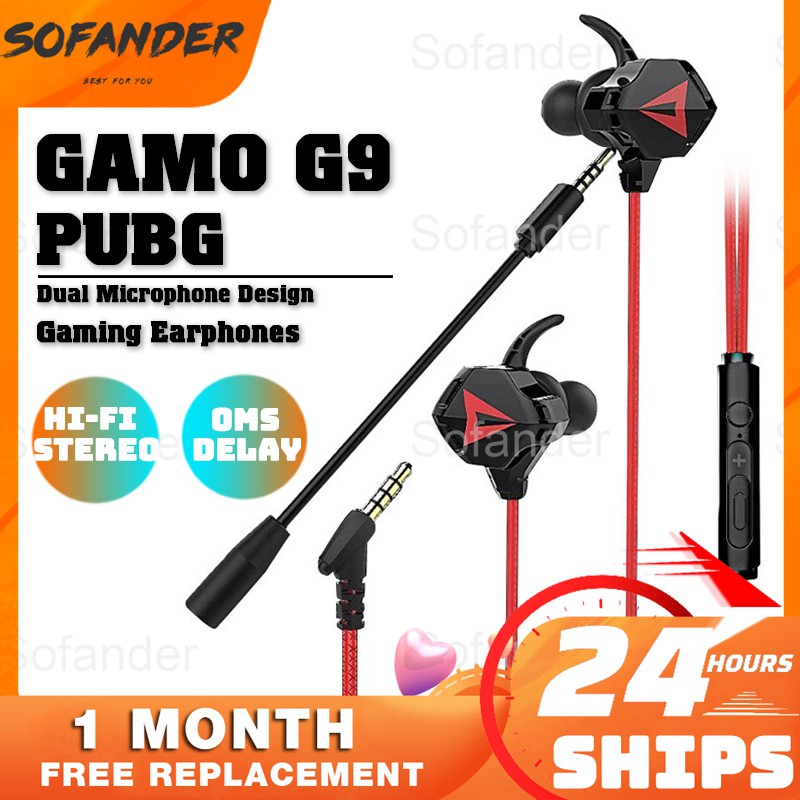 Gamo G9 หูฟังเล่นเกมสเตอริโอเบส ไมโครโฟนคู่ ลดเสียงรบกวน PUBG หูฟังไมค์ มือถือ G5