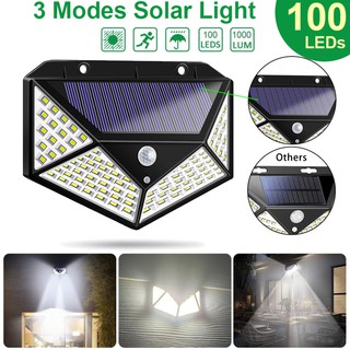 100 LED - 3 โหมด Solar motion sensor light ไฟติดผนังโซล่าเซลล์พลังงานแสงอาทิตย์