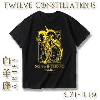 เสื้อยืดโอเวอร์ไซส์Twelve Constellation เสื้อยืด Saint Seiya อุปกรณ์ต่อพ่วงเสื้อผ้า GOLD Saint เสื้อผ้า Zodiac Anime Tid