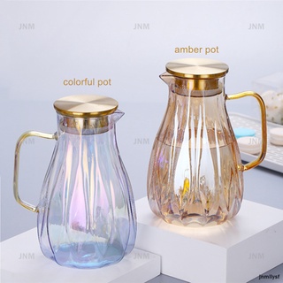 กาต้มน้ำเย็นสีสันสดใส 2 ลิตรเหยือกน้ำแก้วอำพันแก้วทนความร้อน TeaPot Water Carafe Juice เหยือกแก้วน้ำมะนาว