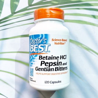 (Doctors Best®) Betaine HCL Pepsin &amp; Gentian Bitters 120 Capsules บีเทน ไฮโดรคลอไรด์ เบทาอีน เปปซินและ สมุนไพรเจนแฌ็น ย่อยโปรตีน ย่อยอาหาร ลดกรด