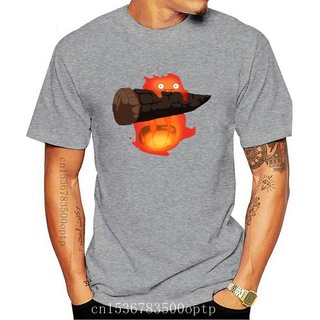 [100% Cotton] ขายดี เสื้อยืดลําลอง แขนสั้น คอกลม พิมพ์ลาย Howl Moving Castle Calcifer น่ารัก สไตล์คลาสสิก สําหรับผู้ชาย