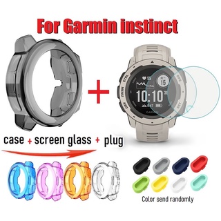 ซิลิโคนกันรอย soft silicone case Garmin instinct เคสกันรอย เคสนาฬิกา Garmin Instinct Case +Screen Protector + Anti-shatter Dust Plug Garmin Instinct Screen Protector/ Instinct Tactical/ Instinct Solar Protective Cover Clear TPU Instinct Case