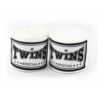 ผ้าพันมือ ชกมวยไทย Twins Special Handwraps WHITE ทวินส์สเปเชียล ผ้าคอตตอนอย่างดี สีขาว