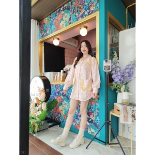 Mini Dress❤ มินิเดรส น่ารักเว่อวัง✨แต่งปกระบาย✨กระดุมดอกไม้ (Cute)✨ลุคน่ารักสดใสสุดๆ✨งานตัดเย็บคุณภา mr