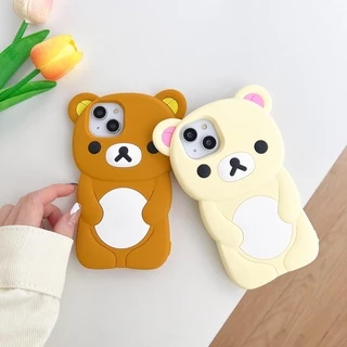 3D RilakkumaหมีซิลิโคนปลอกสําหรับIPhone 14 15 16 11 12 13 17 PLUS Pro MAXกันกระแทกป้องกันกรณี