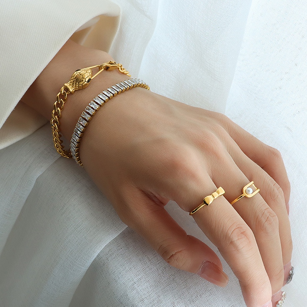 VNOX เครื่องประดับ สร้อยข้อมือ จี้หัวงู แต่งหัวเข็มขัด ทรงสี่เหลี่ยมผืนผ้า สีทอง แฟชั่นฮิปฮอป สไตล์สตรีท สําหรับผู้หญิง