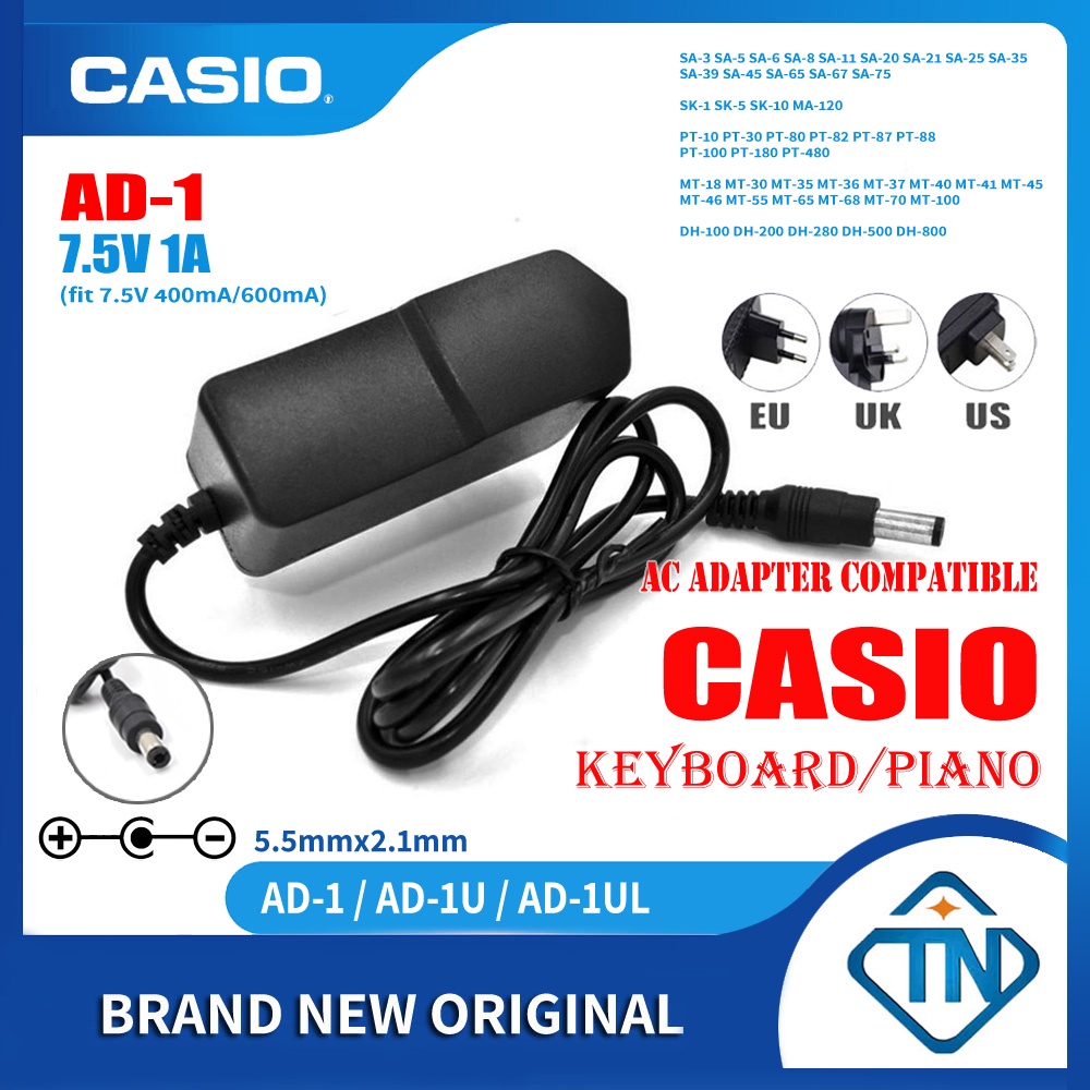 7.5V 1A AD-1 AD-1U AD-1UL อะแดปเตอร์ AC สําหรับ Casio SA-35 SA-39 SA-45 SA-65 SA-67 SA-75 PT-180 Cas