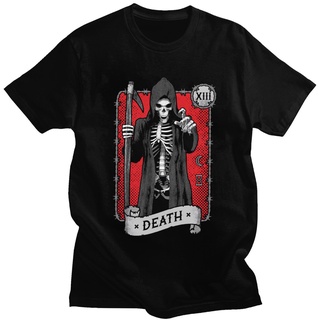 เสื้ เสื้อยืด ลายไพ่ทาโรต์ Death สไตล์วินเทจ สีแดง หล่อS-5XL
