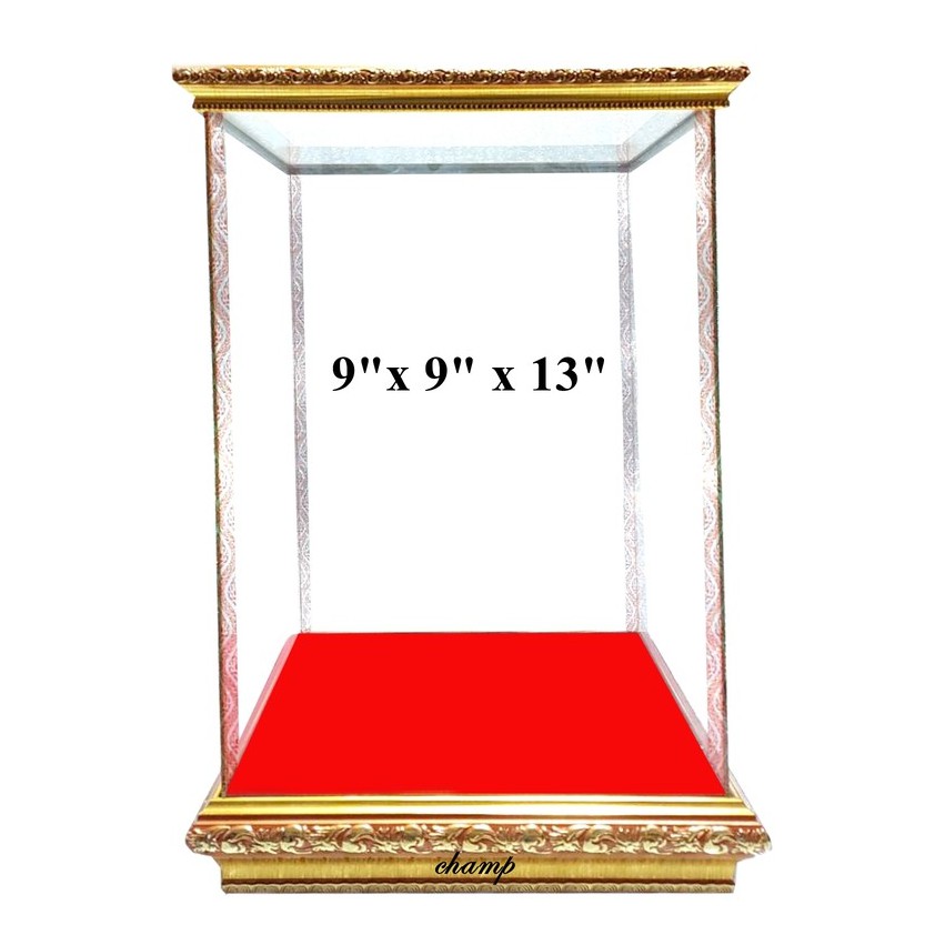 ตู้กระจก(ใส่พระขนาด 9x9x13 นิ้ว) ขนาดภายนอก 26x26x39 ซม. กรอบไม้สีทอง *สูงสุด 2 ใบต่อ 1 ออเดอร์ *