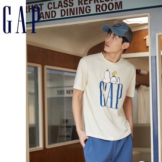 เสื้อยืดผ้าฝ้าย [Snoopy Co-branded] เสื้อยืดแขนสั้น พิมพ์ลาย Gap สไตล์สปอร์ต แฟชั่นฤดูร้อน สําหรับผู้ชาย และผู้หญิง