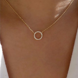 Rhinestone round charm necklace  สร้อยคอเพชรกลม