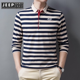 JEEP SPIRIT 1941 ESTD lelaki 2022 เสื้อเชิ้ตแขนยาวลําลอง ลายทาง สีเหลือง สไตล์ใหม่ สําหรับผู้ชาย