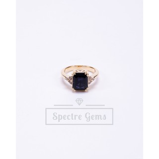 แหวนเงินแท้ 925 พลอยแท้ Sterling Silver Ring 92.5% topped with Iolite ชุบ 18K ทองคำเหลือง *พร้อมส่ง*