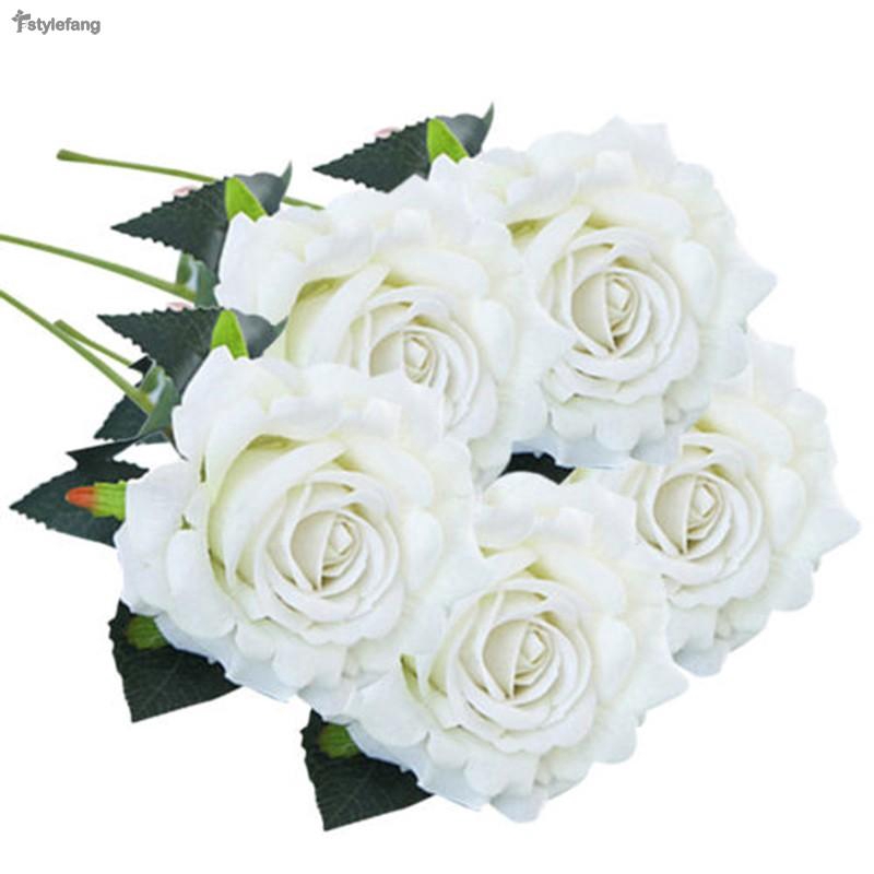 5x Artificial Silk Fake Flowers Rose Flower Wedding Bouquet Party Home ...