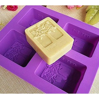 แม่พิมพ์ซิลิโคนทำสบู่ 4 แบบ 4 ช่อง ลายต้นไม้ (สีแรนดอม) Happiness Tree Soap Mold (Random Colour)