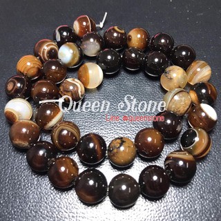 BLACK AGATE อาเกตดำ 4/8/10/12 มิล หินนำโชค หินมงคล หินสี กำไลหิน DIY หินเส้นยาว นำไปร้อยเอง ร้อยหิน