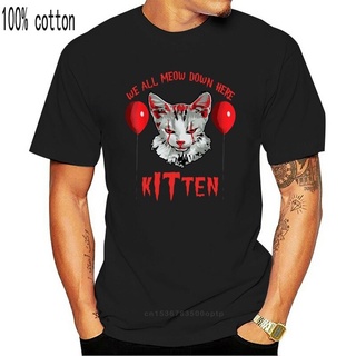 เสื้อยืดผ้าฝ้ายพิมพ์ลาย เสื้อยืดลําลอง แขนสั้น พิมพ์ลาย Nieuwe Clown Kat We Alle Meow Down Hier Kitten Halloween Enge Ka