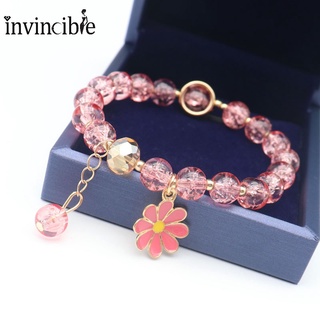 Summer Fashion Daisy Flower Pendant Crystal Bracelet/ Women Girls Transparent Crystal Flower Elastic Bracelet