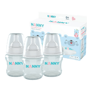 Nanny ขวดนม ขวดนมพร้อมจุกนม ขนาด 5 ออนซ์ รุ่น Wide Neck จุกนมชิลิโคนจากเยอรมัน มี BPA Free 1 กล่อง (3 ขวด)