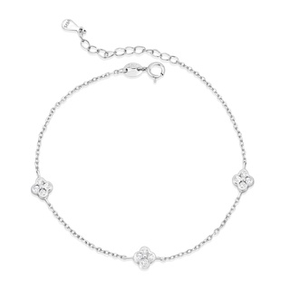 SILVER THAI Silver Flower Clover Design Cubic Zirconia Bracelet สร้อยข้อมือดอกไม้เงินแท้925ใส่ออกงานก็ดูสวยคะ