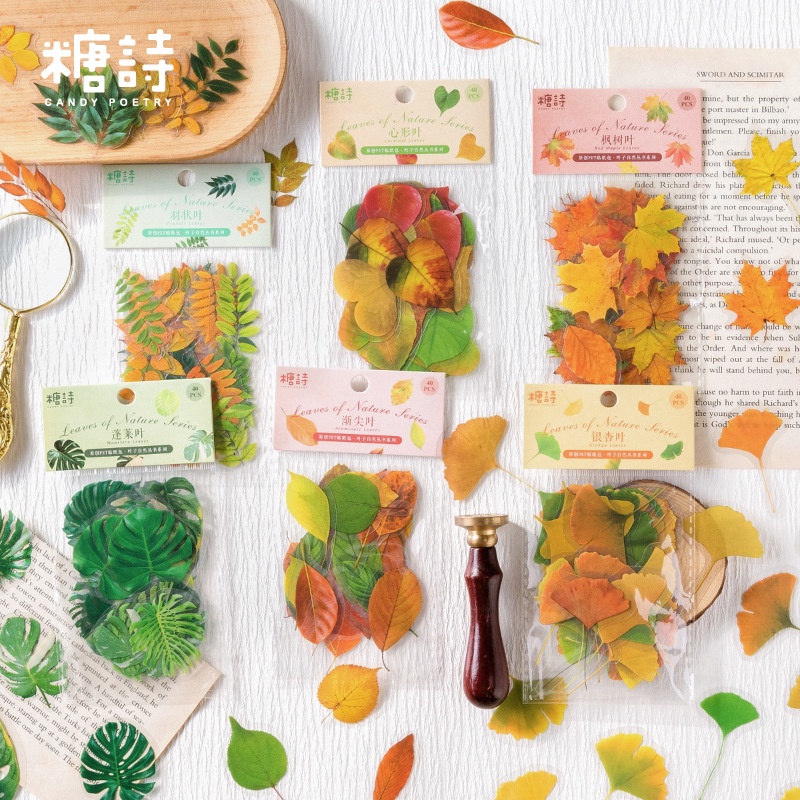 40 ชิ้น Diy ตกแต่งฤดูใบไม้ร่วงใบสติกเกอร์กาวสําหรับแล็ปท็อป Plannersสมุดภาพไดอารี่โน้ตบุ๊ค