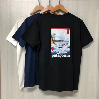 Patagonia เสื้อแขนสั้นลําลอง ผ้าฝ้าย พิมพ์ลายโลโก้คลื่นทะเล เหมาะกับฤดูร้อน สไตล์ญี่ปุ่น