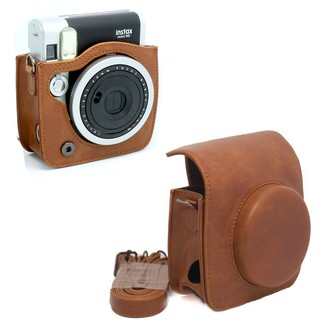 เคสสำหรับเคสหนัง Pu สําหรับกล้อง Fujifilm Instax Mini 90 Neoสีน้ำตาล